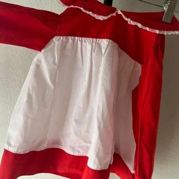 MAYFAIR vintage twirl toddler 24m Red Pinny Christmas cottage Pinafore dress 70s - Picture 2 of 12